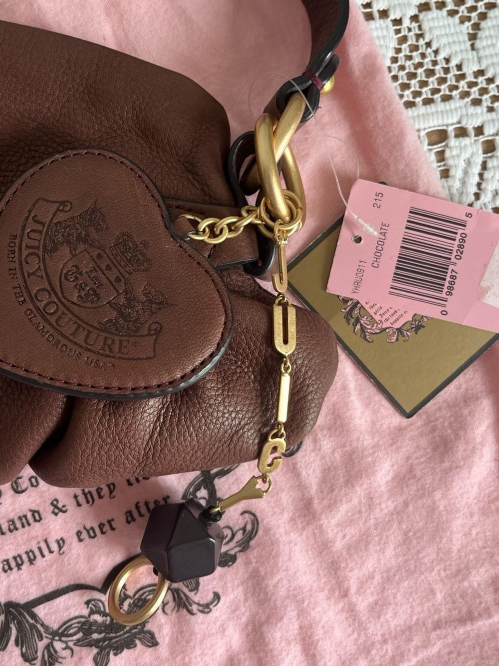 Juicy Couture Brown Pebbled Leather Shoulder Bag with Heart Charm - Picture 2 of 7